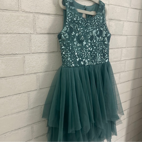 ZENZI Girls Sleeveless Sequin Embroidered Dress in Ocean Green - Picture 3 of 9